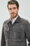 Banocci Suede Grey Stylish Leather Jacket For Men
