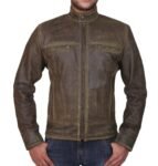 Triple Stitch Brown Leather Jacket For Men