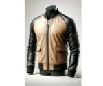 Skin Color And Black Bomber Leather Jacket For Men