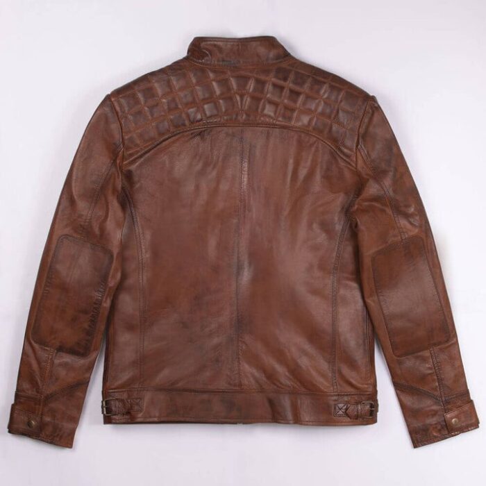 Racer Brown Quilted Leather Jacket Fort Men - ultimofashions.com