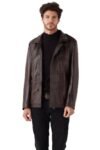 Kingston Brown High Collar Leather Jacket For Men