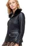 Victoria Black Quilted Leather Jacket For Women