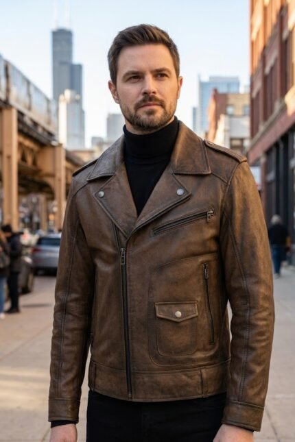 Maverick Vintage Warrior Distressed Leather Biker Jacket