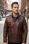 Zachary Sienna Heritage Premium Leather Biker Jacket