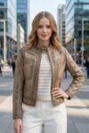 Aristona Taupe Premium Distressed Leather Cafe Racer Jacket