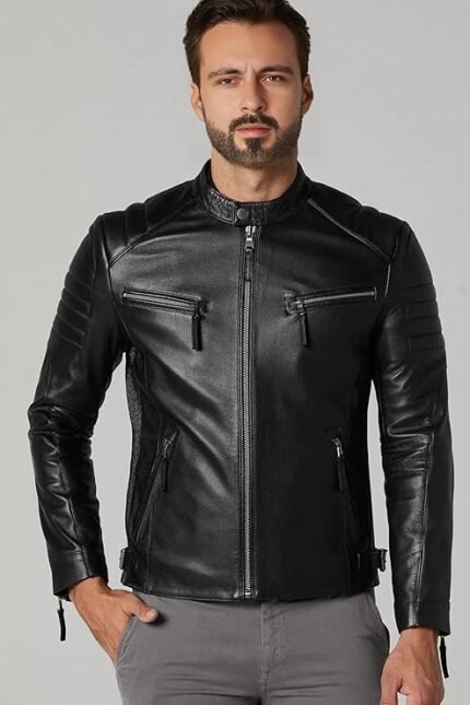 Valentino Black Rider Leather Jacket for Men's