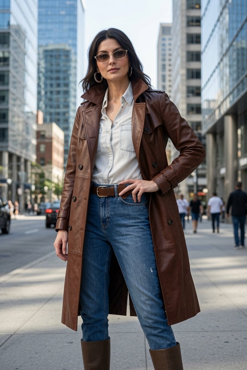 brown trench coat back
