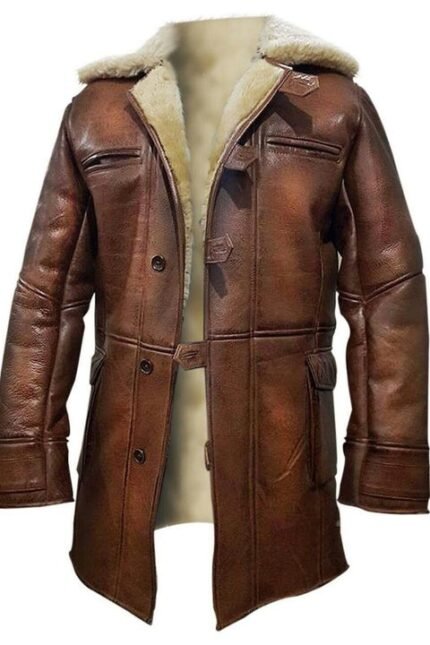 UF Classic Brown Leather and Fur Coat for Men's