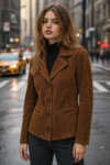 Ava Brown Suede Tailored Leather Jacket for Women