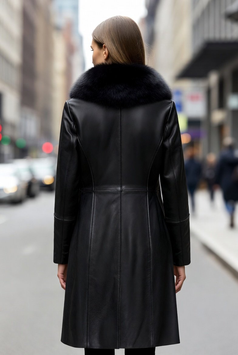 trench coat black fur