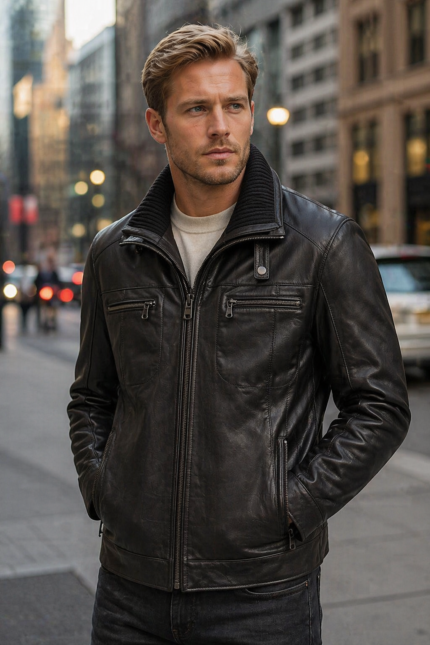 Adrian Black Classic Leather Jacket for Men