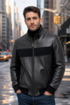 Antonio Black Leather Suede Stylish Bomber Jacket for Men – Modern Slim Fit Design