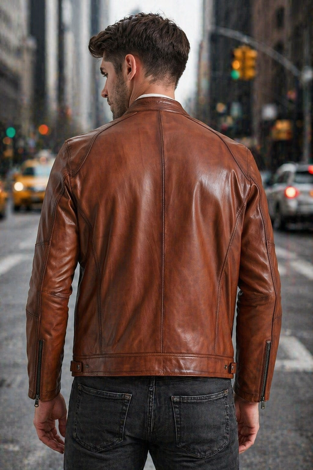 Austin Brown Leather Jacket Back