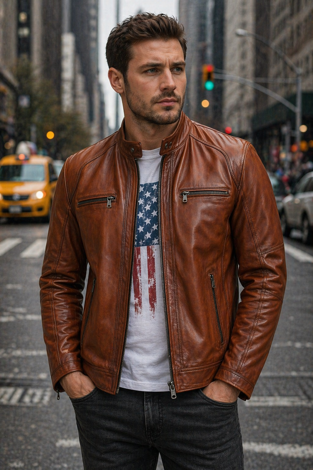 Austin Brown Leather Jacket Front