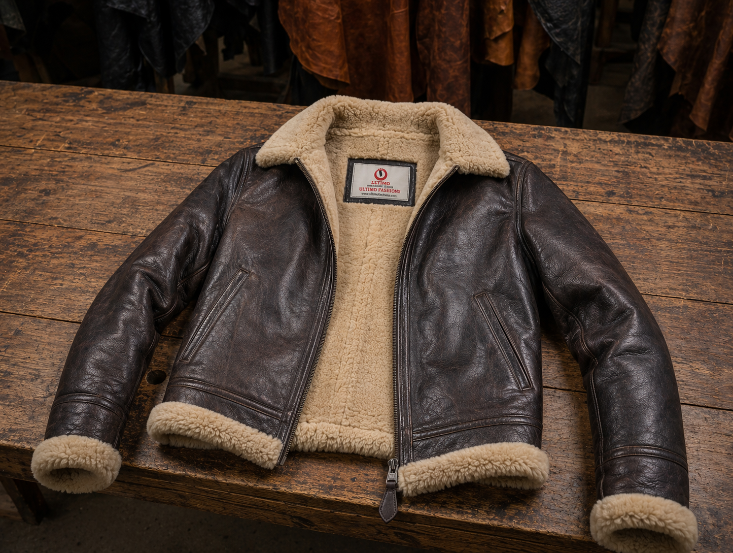 B3 Bomber Brown Leather Jacket Table