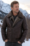 B3 Alpine Shearling Distressed Brown Leather Bomber Jacket