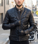 Beckham Noir Distressed Black Moto Leather Jacket