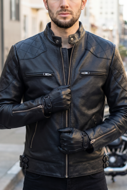Beckham Noir Distressed Black Moto Leather Jacket