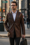 Bernard Slimfit Brown Leather Coat