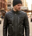 Alanzo Black Distressed Leather Café Racer Jacket