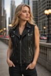 Noir Edge Black Leather Vest for Women – Premium Biker Style