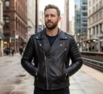 Black Quilted Leather Asymmetrical Biker Jacket