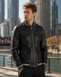 Cooper Black Varsity Bomber Leather Jacket