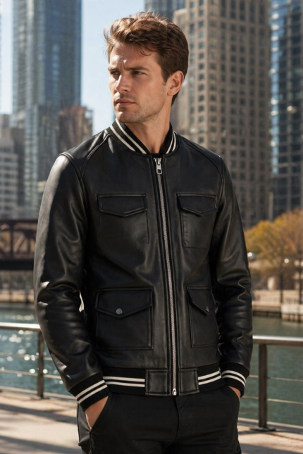 Cooper Black Varsity Bomber Leather Jacket