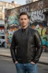 Gilbert Black Alligator Leather Racer Jacket