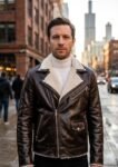 Bruce Heritage Shearling-Lined Leather Biker Jacket