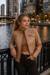 Leona Fossil Tan Leather Jacket For Women