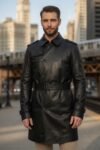 Lynx Onyx Premium Mid-Length Leather Trench Coat