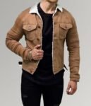 Brown Cotton Biker Jacket For Men