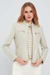 Marlyn Beige Short Leather Jacket For Women