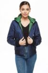 Lauren Blue Leather Jacket With Hoodie For Women