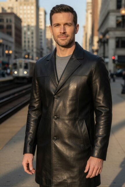 Victor Hermes Black Leather Trench Coat