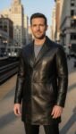 Victor Hermes Black Leather Trench Coat