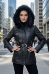 Natalia Hooded Premium Leather Parka Coat