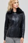 Linda Black Leather Jacket With Fur Collar For Women