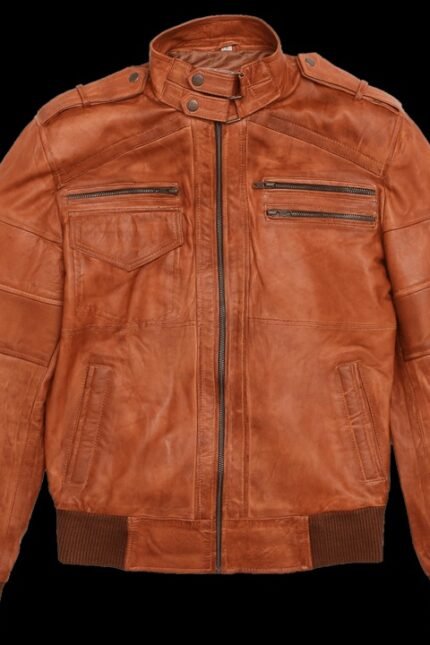 Bomber Stylish Brown Leather Jacket For Men