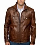Men's Classic Brown Leather Double Rider Biker Jacket