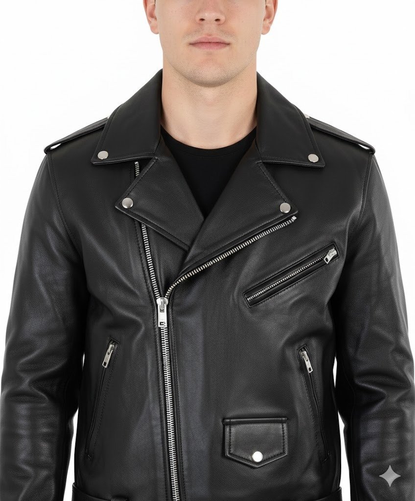 Belted Leather Motorcycle Jacket
