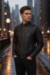 Men's Black Slim Fit Cafe Racer Leather Jacket