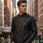 Men's Black Slim Fit Cafe Racer Leather Jacket