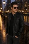 Men’s Noir Premium Black Quilted Biker Leather Moto Jacket