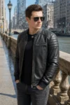 Men’s Noir Premium Black Quilted Biker Leather Moto Jacket