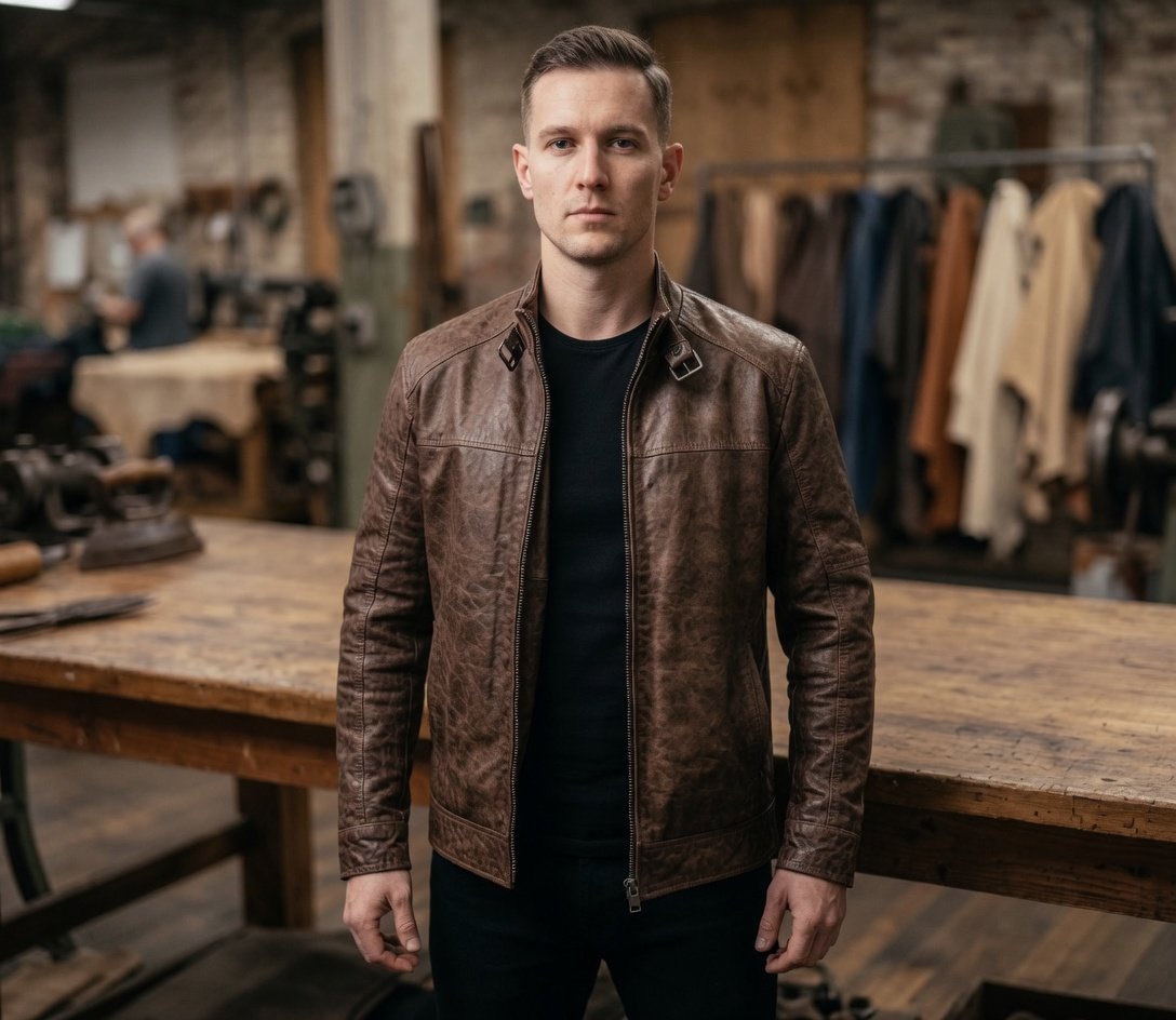 Urban Forge Classic Brown Leather Rider Jacket front