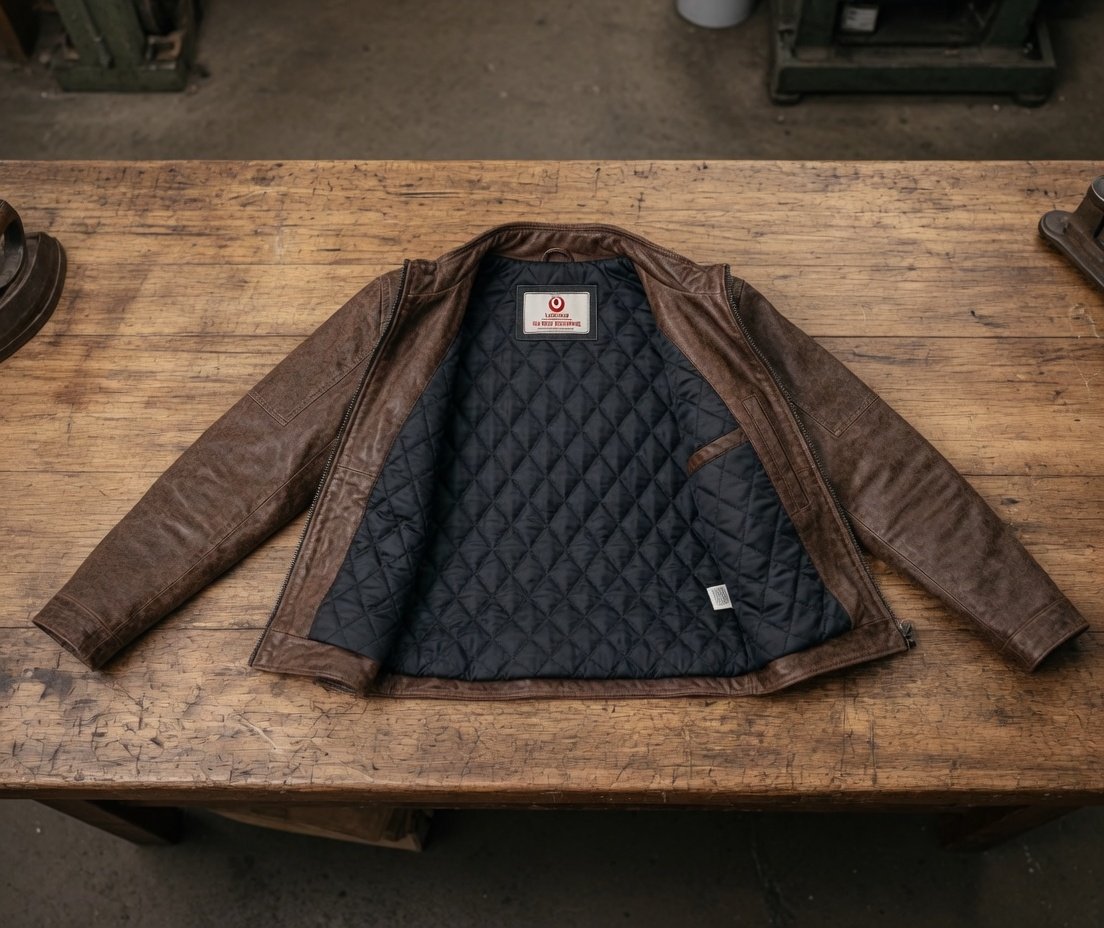Urban Forge Classic Brown Leather Rider Jacket table