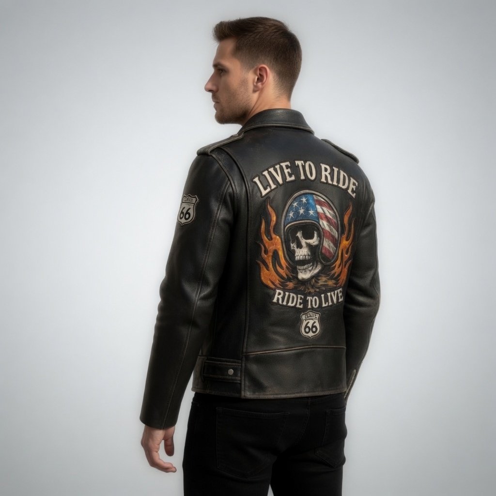 Born to Ride Brando Leather Jacket Back Studio (1)