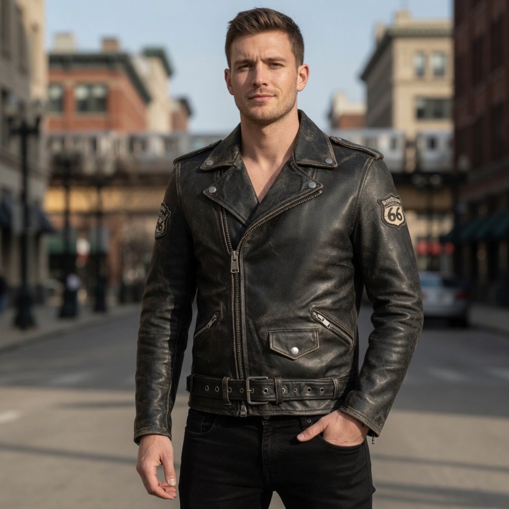Born to Ride Brando Leather Jacket Front (1)